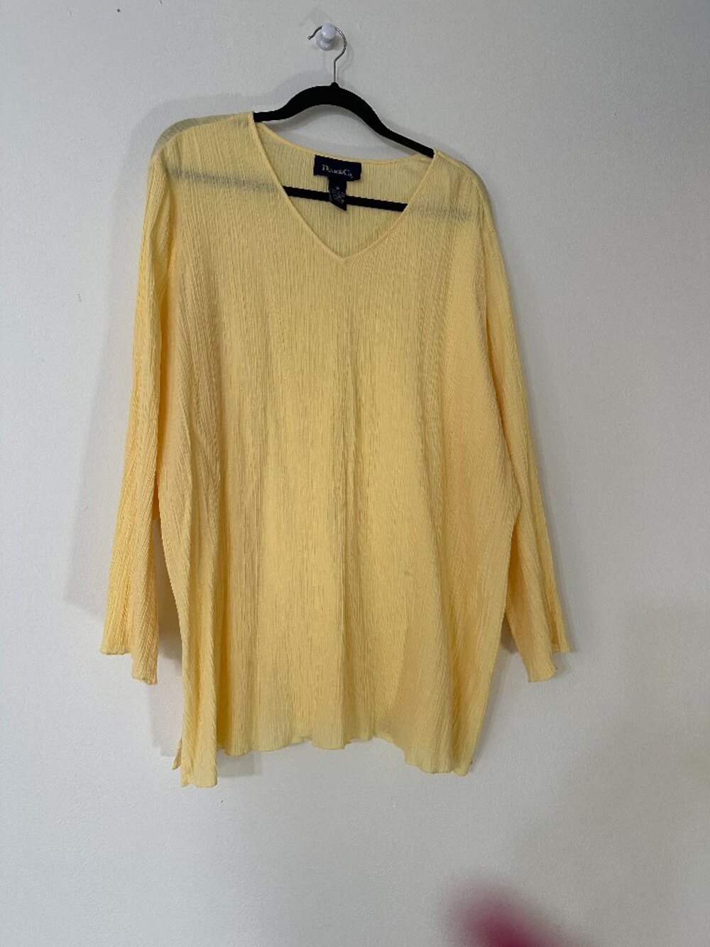 Denim & Co. Yellow Crinkle Textured V-Neck Long Sleeve Tunic Top